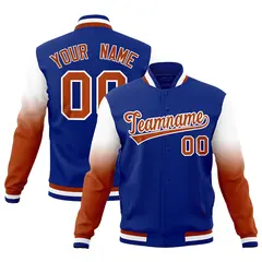 Royal Blue Dark Orange White Gradient Raglan Varsity Letterman Jacket 1