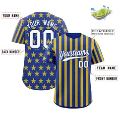 Royal Blue Gold American Flag Graffiti Baseball Jersey 2