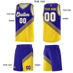 Royal Blue Gold Diagonal Stripes Color Block Basketball Jersey 5