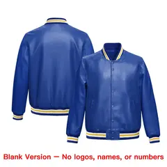 Royal Blue Gold Full-Snap Varsity Faux Leather Letterman Jacket 6