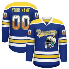 Royal Blue Gold Ice Cream Helmet Pattern Hockey Jersey