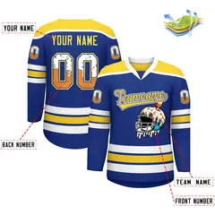 Royal Blue Gold Ice Cream Helmet Pattern Hockey Jersey 2