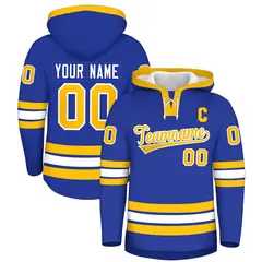 Royal Blue Gold Lace-Up Neck Hockey Hoodie Classic Style 1