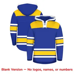 Royal Blue Gold Raglan Lace-Up Neck Hockey Hoodie Jersey 7