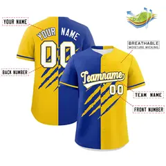 Royal Blue Gold Split Tiger Claw Scratch Baseball Jersey 2