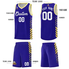 Royal Blue Gold White Diamond Stripe Side Basketball Jersey 5