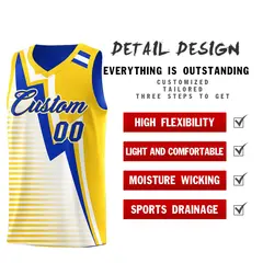 Royal Blue Gold White Gradient Lightning Stripe Reversible Basketball Jersey 3