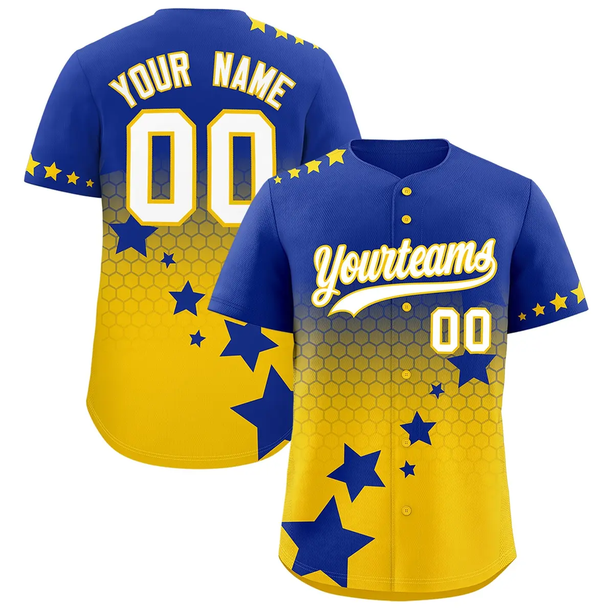 Royal Blue Gold White Rising Stars Gradient Baseball Jersey