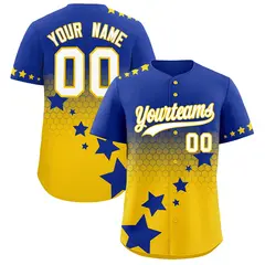 Royal Blue Gold White Rising Stars Gradient Baseball Jersey 1