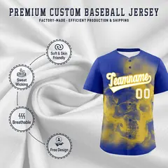 Royal Blue Gold White Skeleton Graffiti Baseball Jersey 4