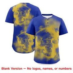 Royal Blue Gold White Skeleton Graffiti Baseball Jersey 8