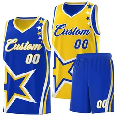 Royal Blue Gold White Star Series Reversible Basketball Jersey