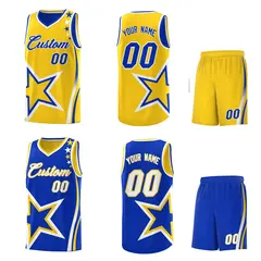 Royal Blue Gold White Star Series Reversible Basketball Jersey 2