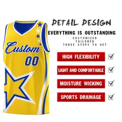 Royal Blue Gold White Star Series Reversible Basketball Jersey 3