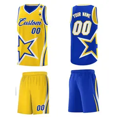 Royal Blue Gold White Star Series Reversible Basketball Jersey 5