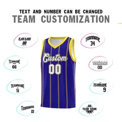 Royal Blue Gold White Vertical Stripes Basketball Jersey Set 4