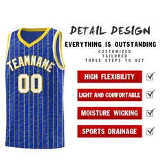 Royal Blue Gray Pinstripe Retro Uniform Basketball Jersey 2