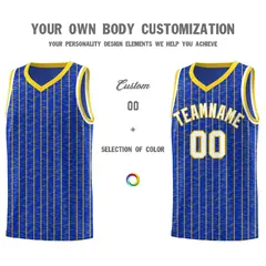 Royal Blue Gray Pinstripe Retro Uniform Basketball Jersey 3