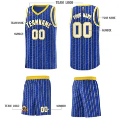 Royal Blue Gray Pinstripe Retro Uniform Basketball Jersey 5