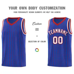 Royal Blue Gray Pinstripe Retro Uniform Basketball Jersey 3