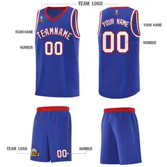 Royal Blue Gray Pinstripe Retro Uniform Basketball Jersey 5