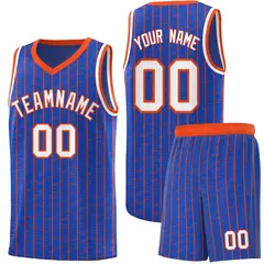 Royal Blue Gray Pinstripe Retro Uniform Basketball Jersey 1