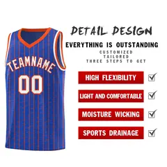 Royal Blue Gray Pinstripe Retro Uniform Basketball Jersey 2