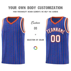 Royal Blue Gray Pinstripe Retro Uniform Basketball Jersey 3
