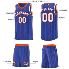 Royal Blue Gray Pinstripe Retro Uniform Basketball Jersey 5