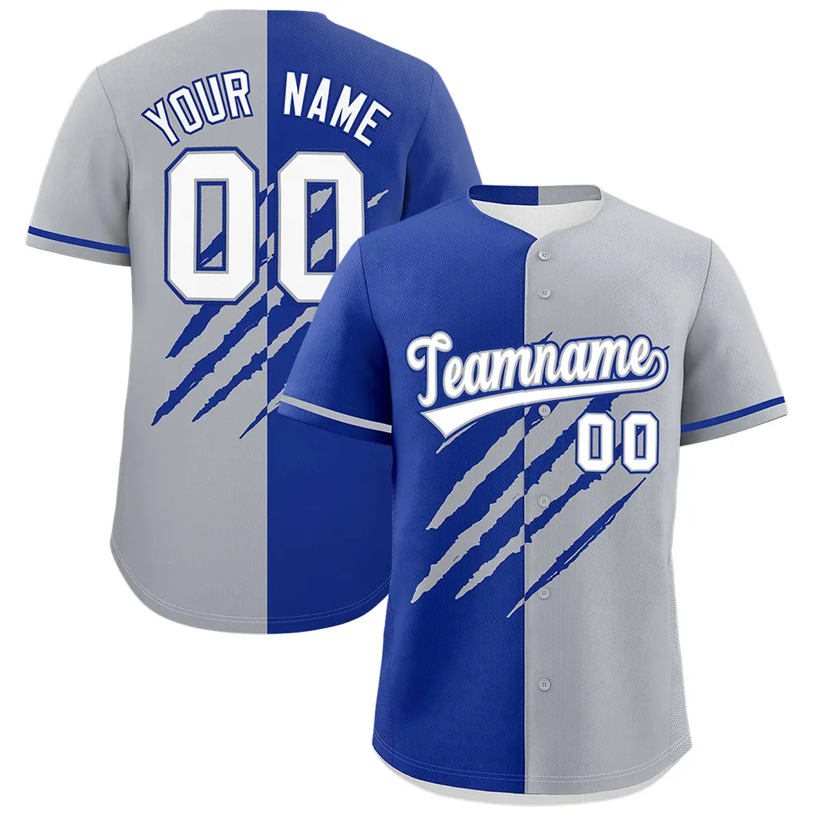 Royal Blue Gray Split Tiger Claw Scratch Baseball Jersey
