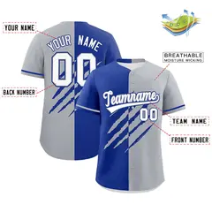 Royal Blue Gray Split Tiger Claw Scratch Baseball Jersey 2