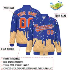 Royal Blue Ice Cream Cone Graffiti Full-Snap Varsity Letterman Jacket 2