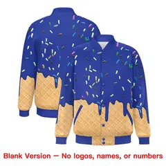 Royal Blue Ice Cream Cone Graffiti Full-Snap Varsity Letterman Jacket 7