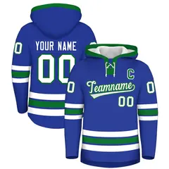 Royal Blue Kelly Green Classic Lace-Up Neck Hockey Hoodie