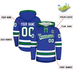 Royal Blue Kelly Green Classic Lace-Up Neck Hockey Hoodie 2