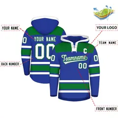 Royal Blue Kelly Green Raglan Lace-Up Neck Hockey Hoodie Jersey 2
