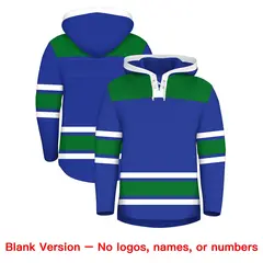 Royal Blue Kelly Green Raglan Lace-Up Neck Hockey Hoodie Jersey 7