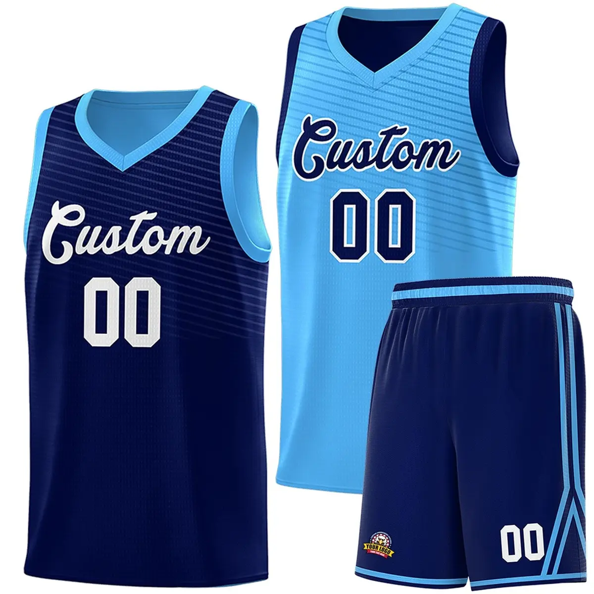Royal Blue Light Blue Chest Slash Double Side Basketball Jersey