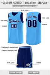 Royal Blue Light Blue Chest Slash Double Side Basketball Jersey 2