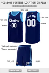 Royal Blue Light Blue Chest Slash Double Side Basketball Jersey 4
