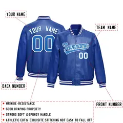 Royal Blue Light Blue Full-Snap Varsity Faux Leather Letterman Jacket 2