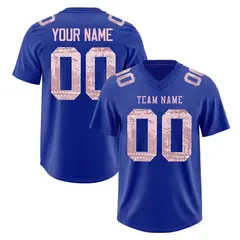Royal Blue Light Pink Sequin Lettering Football Jersey 1