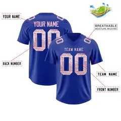 Royal Blue Light Pink Sequin Lettering Football Jersey 2