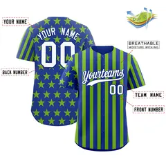 Royal Blue Neon Green American Flag Graffiti Baseball Jersey 2