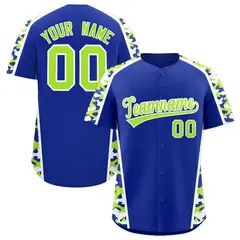 Royal Blue Neon Green Side Camo Baseball Jersey 1