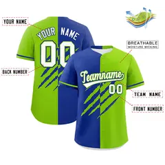 Royal Blue Neon Green Split Tiger Claw Scratch Baseball Jersey 2