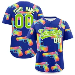 Royal Blue Neon Green Sugar-Coated Firepower Graffiti Baseball Jersey
