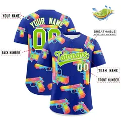 Royal Blue Neon Green Sugar-Coated Firepower Graffiti Baseball Jersey 2