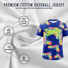 Royal Blue Neon Green Sugar-Coated Firepower Graffiti Baseball Jersey 3