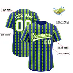 Royal Blue Neon Green Thick Stripe Star Pattern Baseball Jersey 2